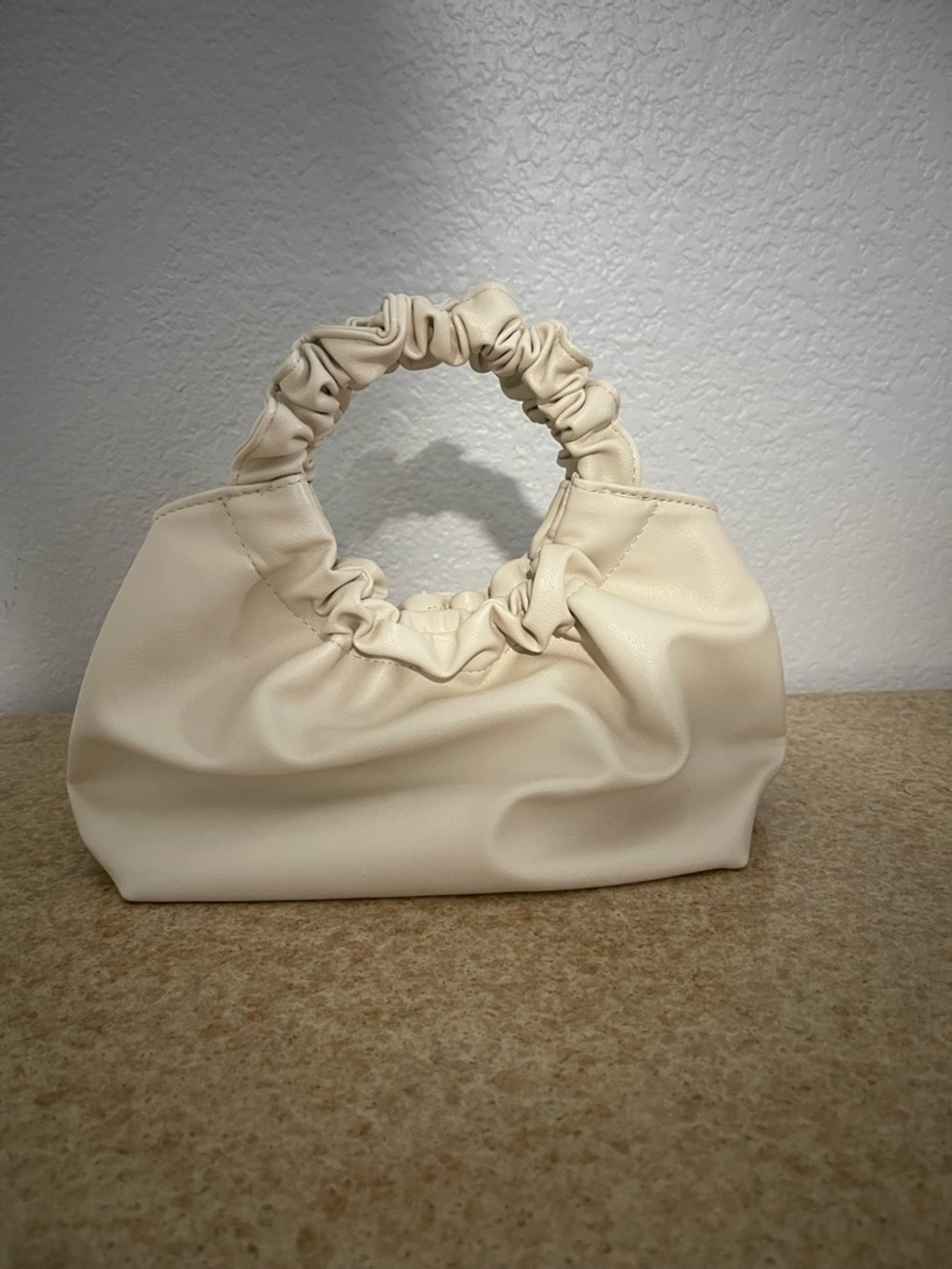 Cream Ruched Handle Women's Handbag
